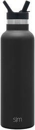 Simple Modern Water Bottle with Narrow Mouth Straw Lid Metal Thermos Vacuum Insulated Stainless Steel l Reusable Leak Proof BPA-Free Flask | Ascent Collection | 20oz, Midnight Black