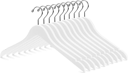 Nature Smile Solid Gugertree Wood Shirt and Dress Hangers with Notches with Antirust Chrome Hook Pack of 10 (White)