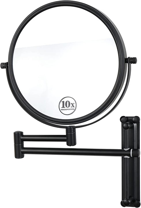 Wall-Mounted Makeup Mirror Black 10 Times Magnification Makeup Mirror can Move up and Down 8 inch Bathroom Double-Sided Makeup Mirror 360 Degree Rotating Telescopic Folding Without Dead Ends