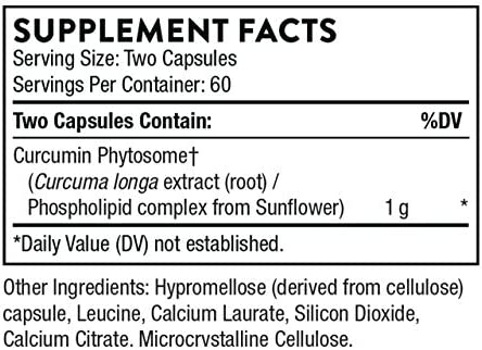 Thorne Curcumin Phytosome 1000 mg (Meriva) - Clinically Studied, High Absorption - Supports Healthy Inflammatory Response in Joints, Muscles, GI Tract, Liver, and Brain - 120 Capsules - 60 Servings