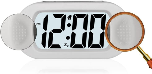 Kids Alarm Clock - Plumeet Large Digital LCD Travel Alarm Clocks with Snooze and Night Light - Ascending Sound and Handheld Size - Best Gift for Kids (White)