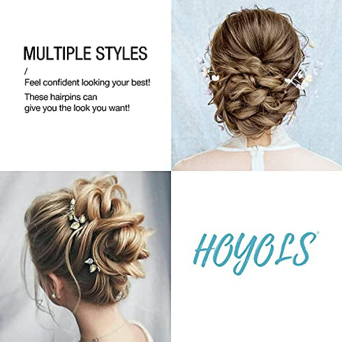 Hoyols U Shaped Hair Pins Blonde, Assorted Size U Shape Bobby Pins, Metal Bun Clips Crimped Design with Ball Tips for Buns Women Girls Grips Hairstyle Updo Thin Thick Hair Gold, 150 Count (Blonde)