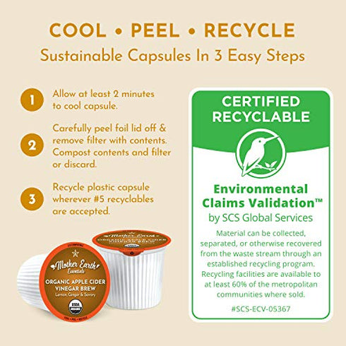 Superfood K-Cup Tea Pods – Organic Apple Cider Vinegar Fruit and Herb with The Mother for Daily Wellness. Mother Earth Essentials presents Snappy Ginger Lemon Savory in 12 Single Serving Pods. Keurig compatible.