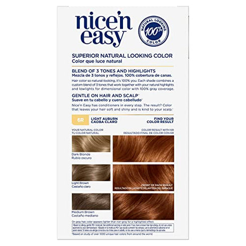 Clairol Nice'n Easy Permanent Hair Dye, 6R Light Auburn Hair Color, Pack of 1