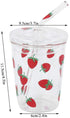 300ml Glass Water Cup with Straw and Lid, Cute Strawberry Mug Glass Milk Bottle Water Juice Smoothie Drinking Cup for Home Office School