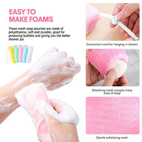 10 Pcs Soap Saver Bag Exfoliating Pouch Mesh and Natural Sisal Soap Bag Ramie Soap Sock Bag Sisal Loofah Net Bags 5 Wall Hooks for Massaging & Scrubbing 5 Wall Hooks