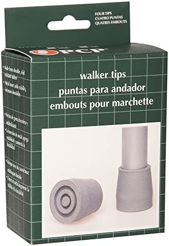 PCP Replacement Walker Tips, Reinforced Rubber Glides, Fits 1.14" Diameter, 1.25" Traction Base, 4 Count