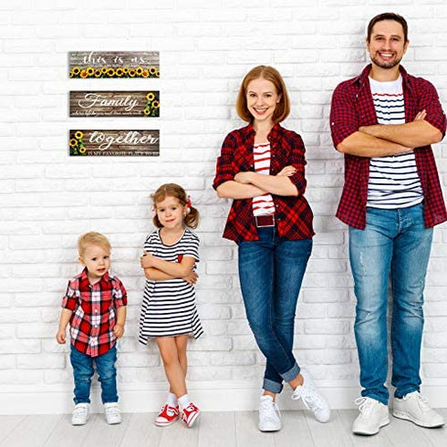 3 Pieces Sunflower Farmhouse Wall Decor Sunflower Wooden Sign Front Porch Decoration Sunflowers Kitchen Decor This is us Family Together Hanging 11.8 x 3.54 Inches Summer Wall Sign Decor for Bathroom