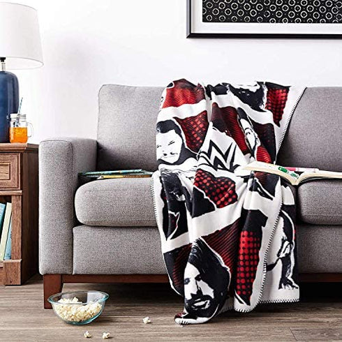 Silver Buffalo Unisex WWE Superstar Grid Ink Fleece Throw Red and Black 50-in. x 60-in. One Size