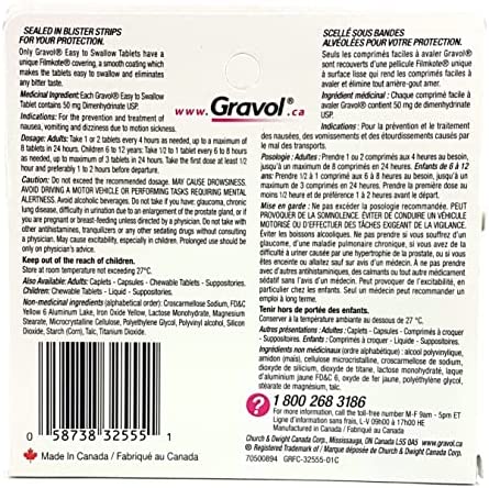 Easy to Swallow GRAVOL (30 Tablets) Antinauseant for Nausea, Vomiting, Dizziness & Motion Sickness