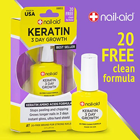 Nail-Aid Keratin 3 Day Growth Nail Treatment & Strengthener, Clear, 0.55 Fl Oz
