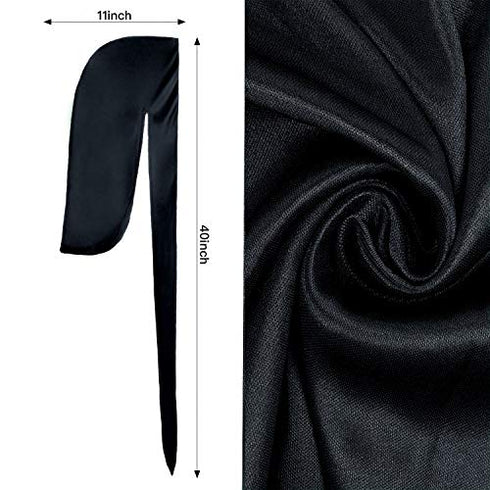 Black Silky Durag Pack - SupGene 4Pcs Black Silk Durag for Men Women with Silky Wave Cap, Satin Headwraps Set