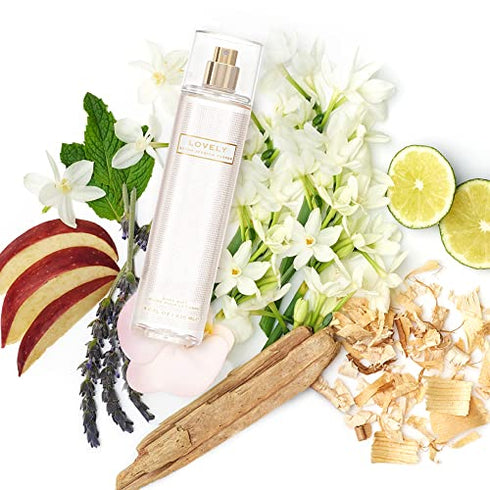 Lovely by SJP Body Mist - A Timeless, Floral Woody Body Spray Fragrance for Women - Fresh Mandarin, Bergamot, Lavender, and Apple Perfume Blend - Vibrant, Long Lasting Scent - 8 Oz