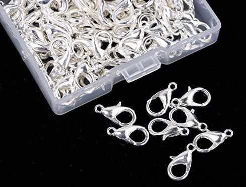 Shapenty Small Metal Alloy Lobster Claw Clasps Clip DIY Necklace Jewelry Finding Making Accessories Fastener Hook, 12mmx6mm, 100PCS (Silver)