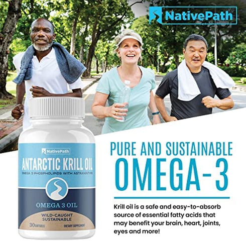 NativePath: Antarctic Krill Oil - Wild-Caught Krill Omega-3 Fatty Acids with EPA and DHA - 30-Day Supply - Supports Your Joint, Heart, Brain and Immunity - Pure Formula, No Fishy Taste