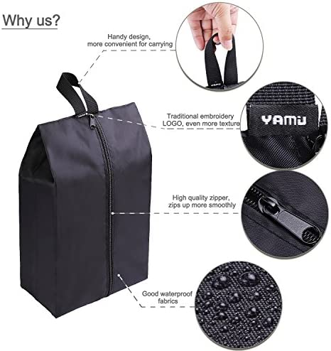 YAMIU Travel Shoe Bags Set of 2 Waterproof Nylon with Zipper for Men & Women (Black)