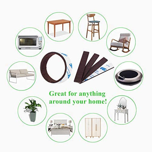 Felt Strips 10Pieces Pack 1"x 6" Self Adhesive Brown Furniture Felt Strips Anti Scratch Heavy Duty 5mm Thick Floor Protector for Rocking Chair for Hardwood Floor