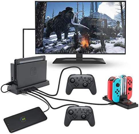 2019 Hub Dock for Nintendo Switch Dock, Switch USB Hub for Nintendo Switch with 4 Output Ports for Wired Pro Controllers, Keyboard, Joy-Con Dock, Switch Controller Adapter, Mobile Phone, etc