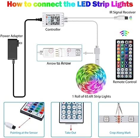 Led Lights for Bedroom, Music Sync LED Rope Lights APP Control with Remote, RGB Led Strip Lights for Room Kitchen Party Home Decoration (65.6ft)