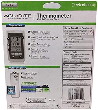 Acurite Digital Indoor / Outdoor Wireless Thermometer 00754w4 with Self-setting Clock and Daily High/low