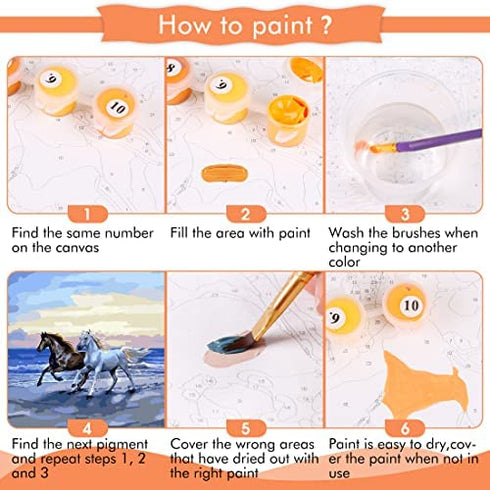 Toudorp Paint by Numbers Kits 16x20 inches Canvas Painting for Adults Beginner and Kids with Acrylic Paints and Brushes - The Sweet Horse Couple (Without Frame)