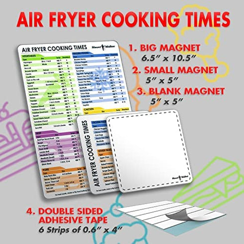Air Fryer Magnetic Cheat Sheet Set (1 Set of 3 Pcs) - Air Fryer Accessories, Baking Supplies Kitchen Set, Air Fryer Cookbook Recipe Cards with Dry Erase Fridge Whiteboard Magnetic, White