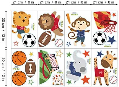 decalmile Sports Animals Wall Decals Monkey Elephant Giraffe Wall Stickers Baby Nursery Boys Bedroom Playroom Wall Decor