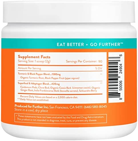 Further Food Superfood Turmeric Golden Milk Powder Boosted with 7 Superfoods & Adaptogens | Plant-Based, Sugar-Free, Non-GMO (90 Servings)