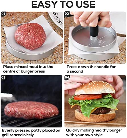 FAVIA Burger Press Patty Maker with 100 Wax Papers Set I Non-Stick Hamburger Meat Mold Ring for Beef Veggie Burger BBQ Barbecue Grill BPA Free Dishwasher Safe
