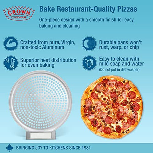 Crown Pizza Pan with Holes 14 inch, 1 Pack, Sturdy, Rust Free, Pure Aluminum, Made in Canada