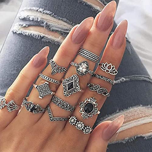 BERYUAN Rings Black Rings Goth Rings for Women Rings for Teen Girls Womens Rings Cute Rings Stackable Rings Set?12Pcs)(Rings Size 5,5.5,6.5,7,7.5,8.5)