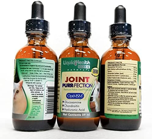 LIQUIDHEALTH 2.3 Oz Liquid Cat Glucosamine Joint Purr-Fection - Hip and Joint Health Relief Support, Chondroitin Feline Droppers -Senior Older Cats, Kittens