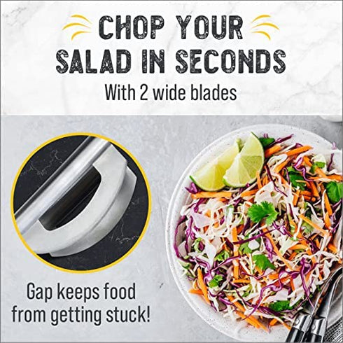 Checkered Chef Mezzaluna Salad Chopper - Stainless Steel Rocker Knife for Lettuce & Vegetables w/ Blade Covers?