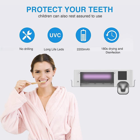 Aquatrend Toothbrush Holder 4 Slots with Cover, Wall Mounted Toothbrush Rack Cleaning Function, Bathroom Space Saving Toothbrush Organizer with Toothpaste Squeezer