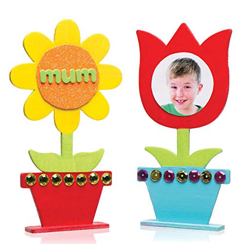 Baker Ross AR264 Wooden Flower Blanks for Kids - Pack of 4, Woodcraft Painting Craft Kits for Kids Art Activities