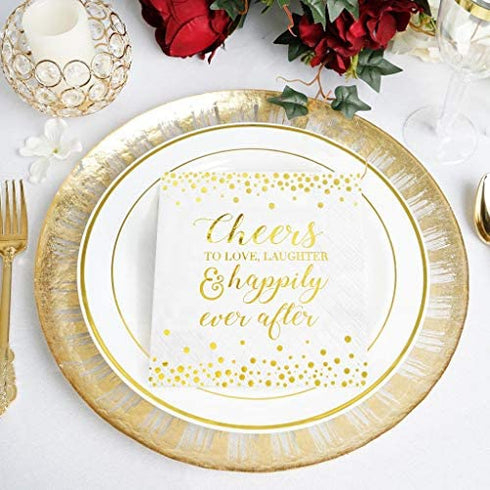 Cheers To Love Cocktail Napkins for Bridal Shower Wedding Engagement Bachelorette Party | Disposable Extra Soft 3-Ply | 50 Count (Gold)