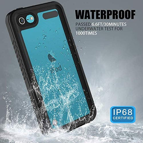 iPod 5 iPod 6 iPod 7 Waterproof Case, Re-Sport Shockproof Dustproof Snowproof Full-Body Protective Case Cover Built-in Screen Protector Compatible iPod Touch 5th/6th/7th - Black