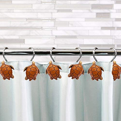 Chictie 12 Pieces Cute Turtle Shower Curtain Hooks Rings Set for Bathroom Rust Proof Chrome Cartoon Decorative Hangers