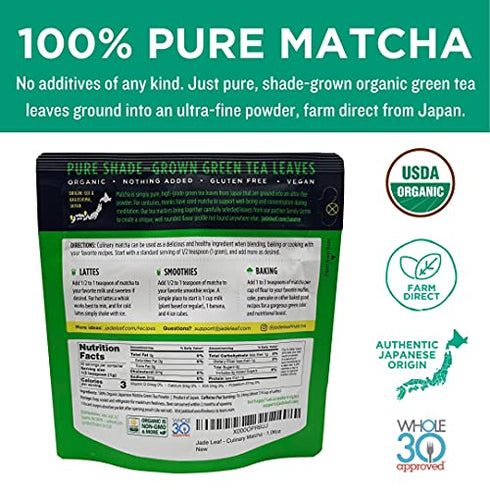 Jade Leaf Organic Matcha Green Tea Powder - Authentic Japanese Origin - Premium Second Harvest Culinary Grade (1.06 Ounce)