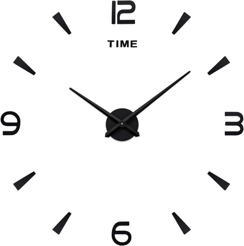 Aililife 3D DIY Wall Clock Decor Sticker Mirror Frameless Large DIY Wall Clock Kit for Home Living Room Bedroom Office Decoration (Black)