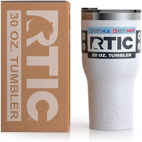 RTIC Tumbler with Splash Proof Lid, 30 oz, White, Insulated Travel Stainless Steel Coffee Mug, Sweat Proof, Keeps Hot & Cold Longer