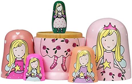 Tphon Nesting Dolls Handmade Russian Wooden Matryoshka Dolls 5pcs Cute Cartoon Pattern Nesting Doll Toy Stacking Doll Set for Kids Christmas and Birthday
