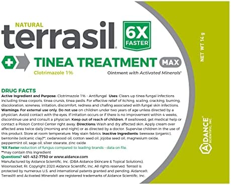 terrasil Tinea Treatment MAX - 6X Faster Relief, Patented Natural Therapeutic Anti-fungal Ointment for Tinea Relieves itching, Discoloration, Irritation, discomfort - 14gm