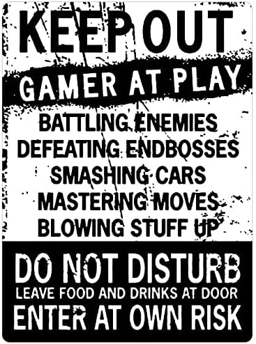 Funny Gamer Decor, 'Keep Out Gamers Only' 12" x 8" Tin Signs, Gaming Do Not Disturb Signs, Funny Video Game Signs for Boys Room, Gamer Room Sign, Keep Out Gamers At Play Home and Kitchen Signs,