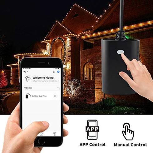 Minoston Outdoor Smart Plug 2 Sockets, Heavy Duty Wi-Fi Outdoor Outlet, No Hub Required for Outdoor and Indoor, Compatible with Alexa and Google Assistant, Smart Life APP in 2.4GHz Network only(MP23W)
