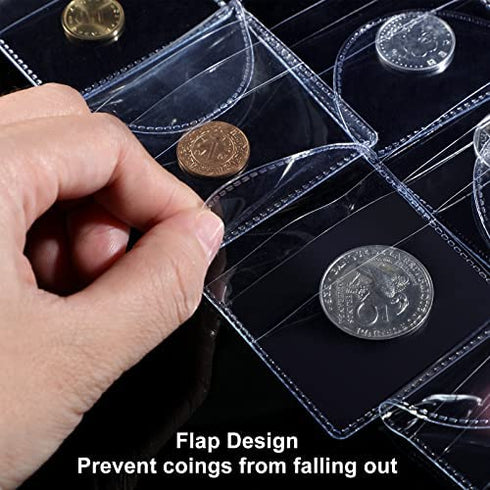 50 Pcs Single Pocket Coin Sleeves Collectors Individual Clear Plastic Sleeves Holders Small Coin Holders Plastic Coin Pouch Single Coin Protector for Coins Jewelry and Small Items Storage (2.2 Inches)
