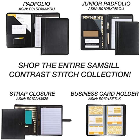 Samsill 1" Junior Size Contrast Stitch Leather 3 Ring Binder, Holds 8.5 x 5.5" Paper Size, Portfolio Organizer, Black