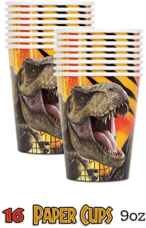 Jurassic World and Dinosaur Party Supplies for 16 | Paper Plates, Cups, Napkins, Table Cover | Jurassic Park Birthday Party Supplies