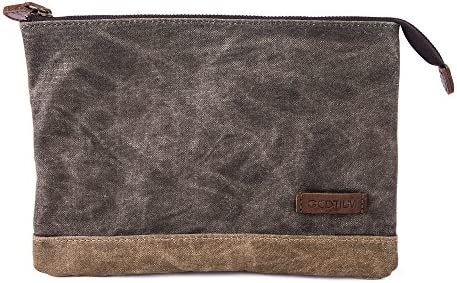 Gootium Waxed Canvas Zip Pouch Set - Zippered Makeup Bag Office Supply Folio Pencil Bag Multipurpose Organizer Accessories Holder (2-PACK)