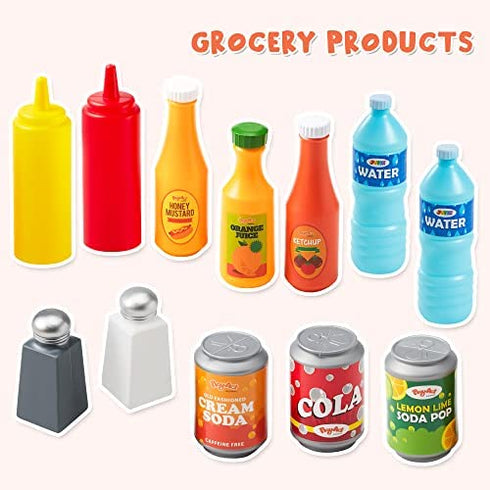 JOYIN 45 Pcs Play Food Sets for Kids Kitchen, Popular Grocery Store Play Food, Pretend Play Toy Set for Kids, Gifts for Toddlers, Boys and Girls